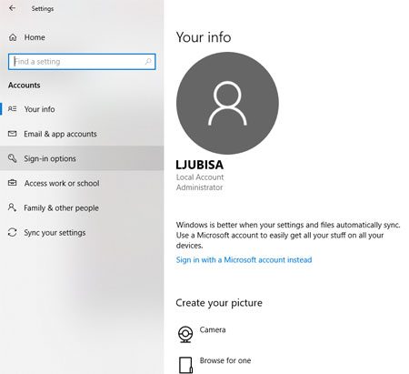 promena lozinke windows 10