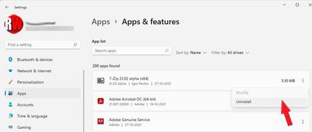 deinstaliranje aplikacija windows 11