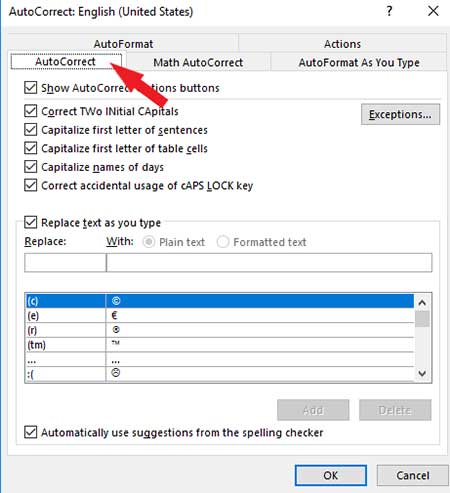 How to turn off word autocorrect on