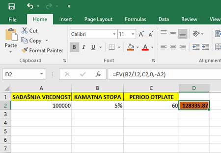 formule za kamatu excel