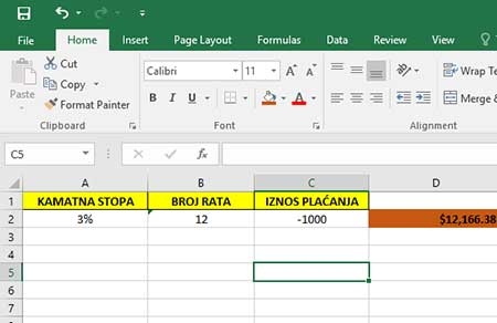 formule za kamatu excel