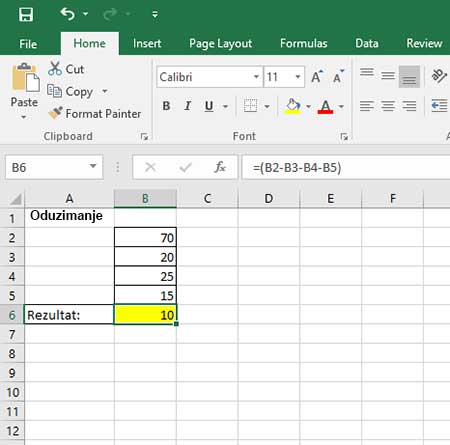 Osnovne formule u Excel-u
