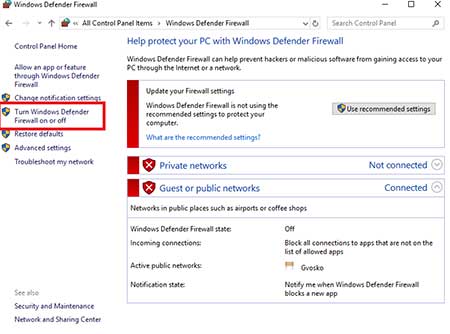 Kako onemogućite zaštitni zid - Firewall iz Control Panel-a