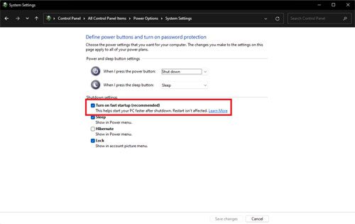 How to disable fast startup in Windows 11