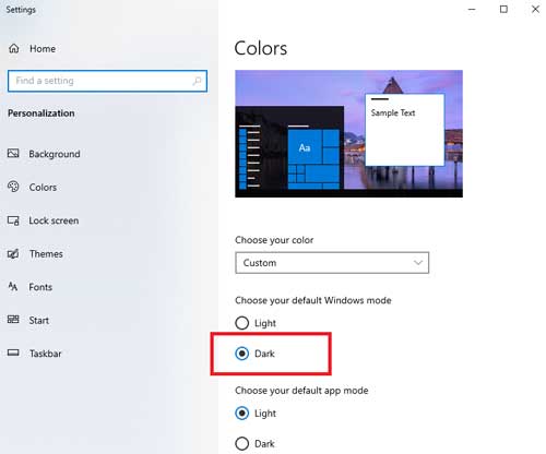 dark mod windows10